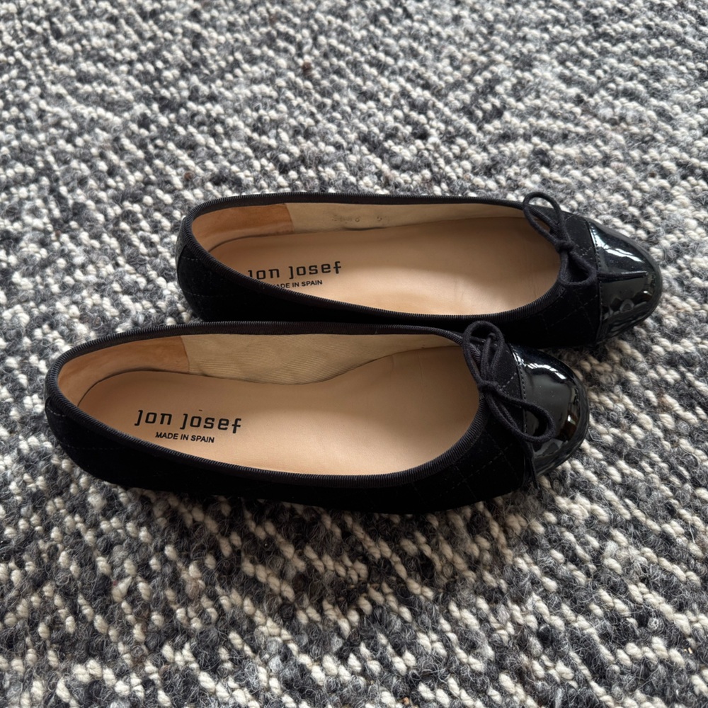 Jon Josef Black Quilted Suede Women's Ballet Flats